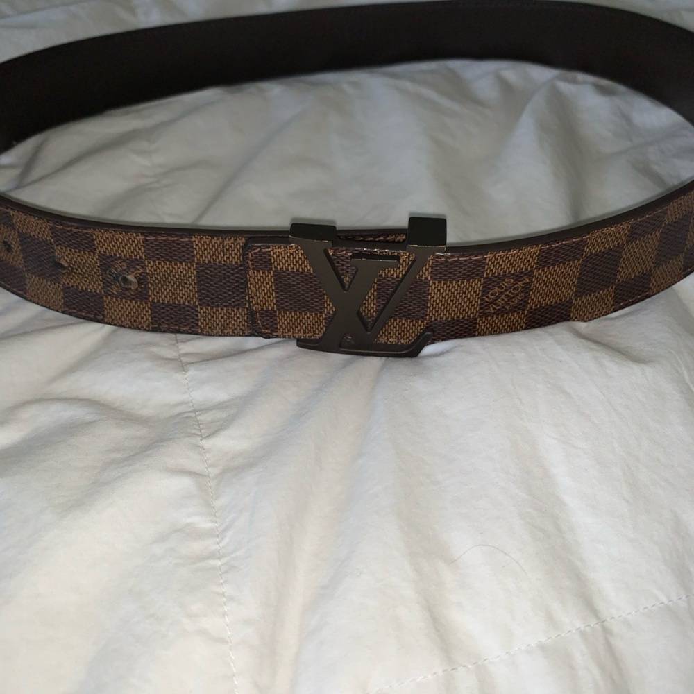 Louis Vuitton Brown Damier Ebene Canvas Belt with Dark LV Buckle